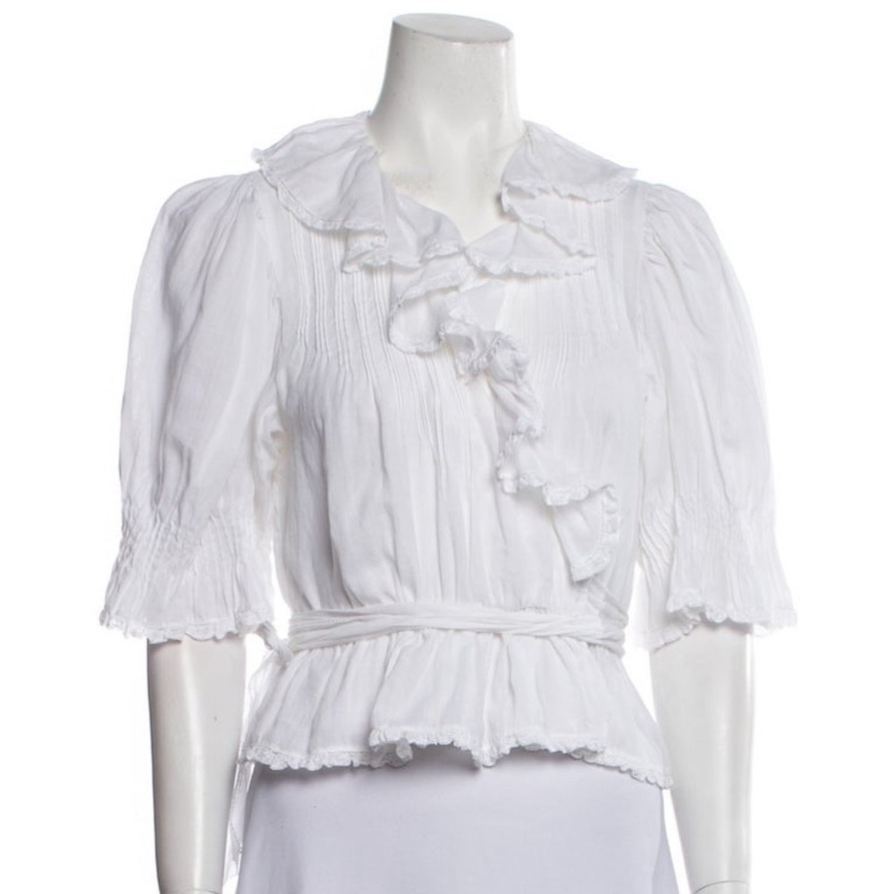 Doen White Ruffled Peplum Blouse